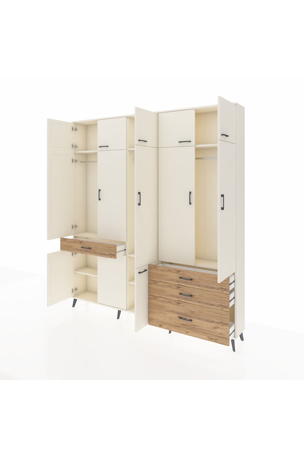 Arges Dolap 8 Raflı 4 Çekmeceli 3 Askılı 220x30x243 Aytaşı-Aytaşı/Çam