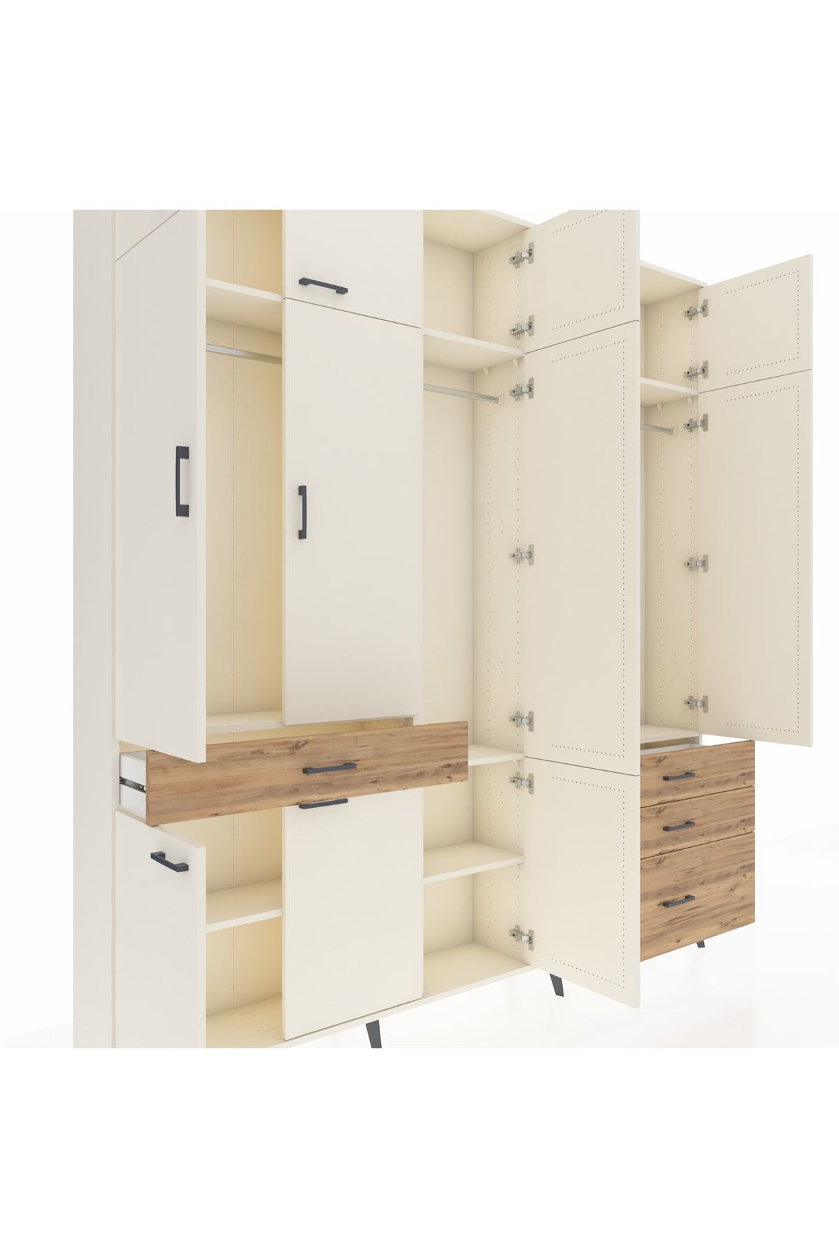 Arges Dolap 8 Raflı 4 Çekmeceli 3 Askılı 220x30x243 Aytaşı-Aytaşı/Çam