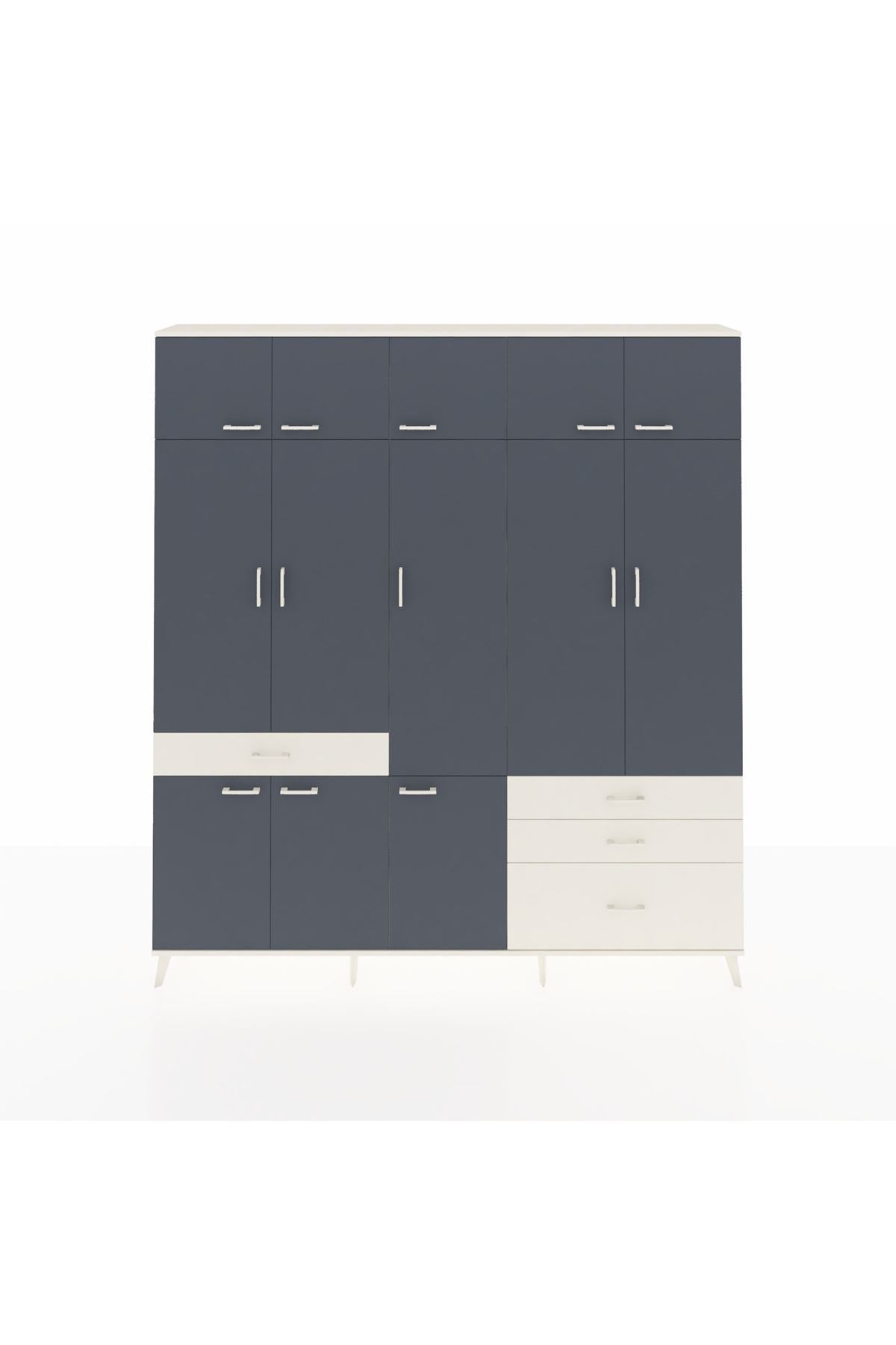 Arges Dolap 8 Raflı 4 Çekmeceli 3 Askılı 220x30x243 Aytaşı-Antrasit/Aytaşı