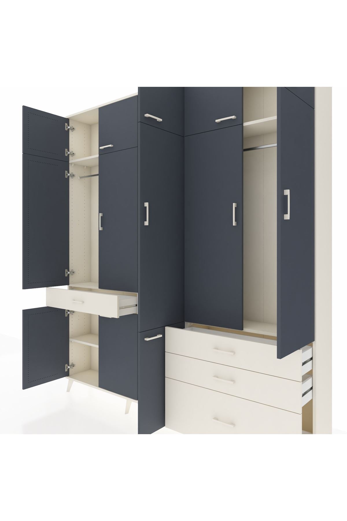 Arges Dolap 8 Raflı 4 Çekmeceli 3 Askılı 220x30x243 Aytaşı-Antrasit/Aytaşı