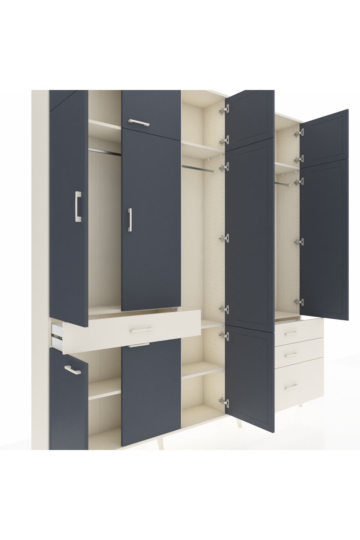 Arges Dolap 8 Raflı 4 Çekmeceli 3 Askılı 220x30x243 Aytaşı-Antrasit/Aytaşı