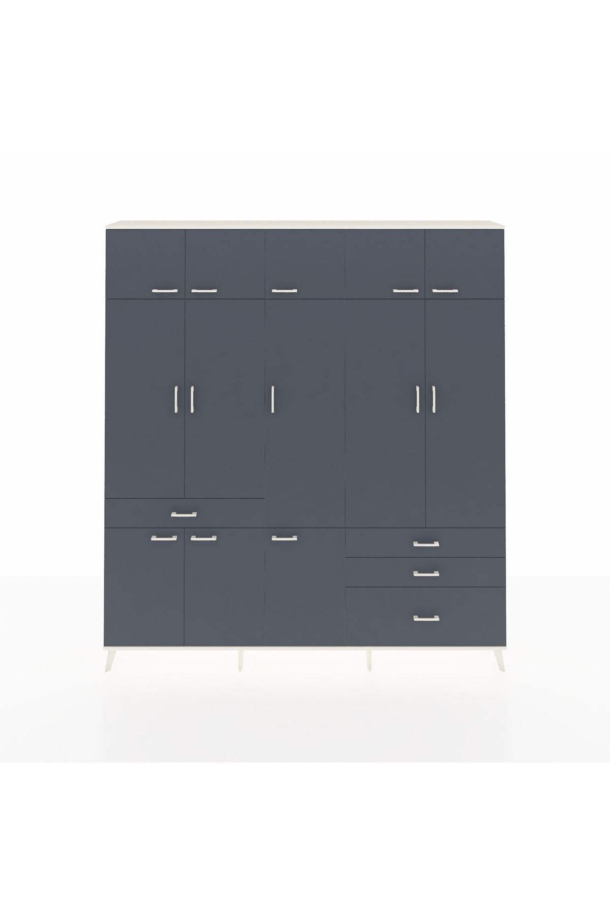 Arges Gardrop 8 Raflı 4 Çekmeceli 3 Askılı 220x30x243 Aytaşı-Antrasit