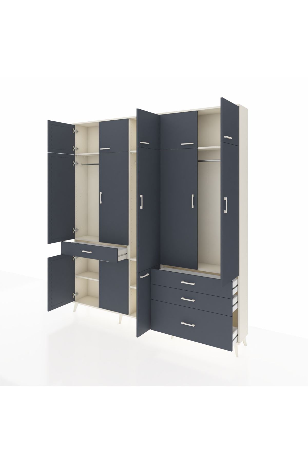 Arges Gardrop 8 Raflı 4 Çekmeceli 3 Askılı 220x30x243 Aytaşı-Antrasit