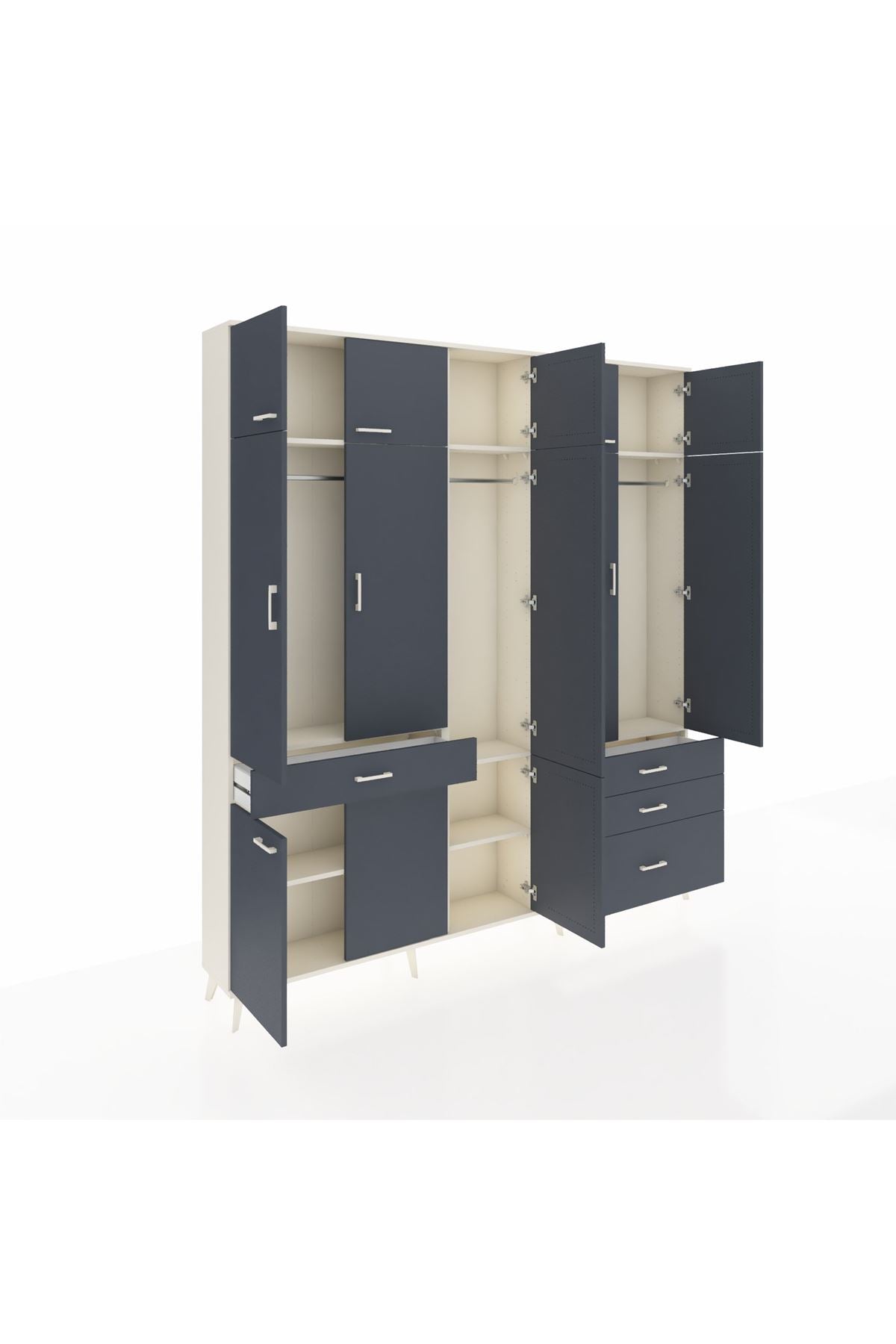 Arges Gardrop 8 Raflı 4 Çekmeceli 3 Askılı 220x30x243 Aytaşı-Antrasit