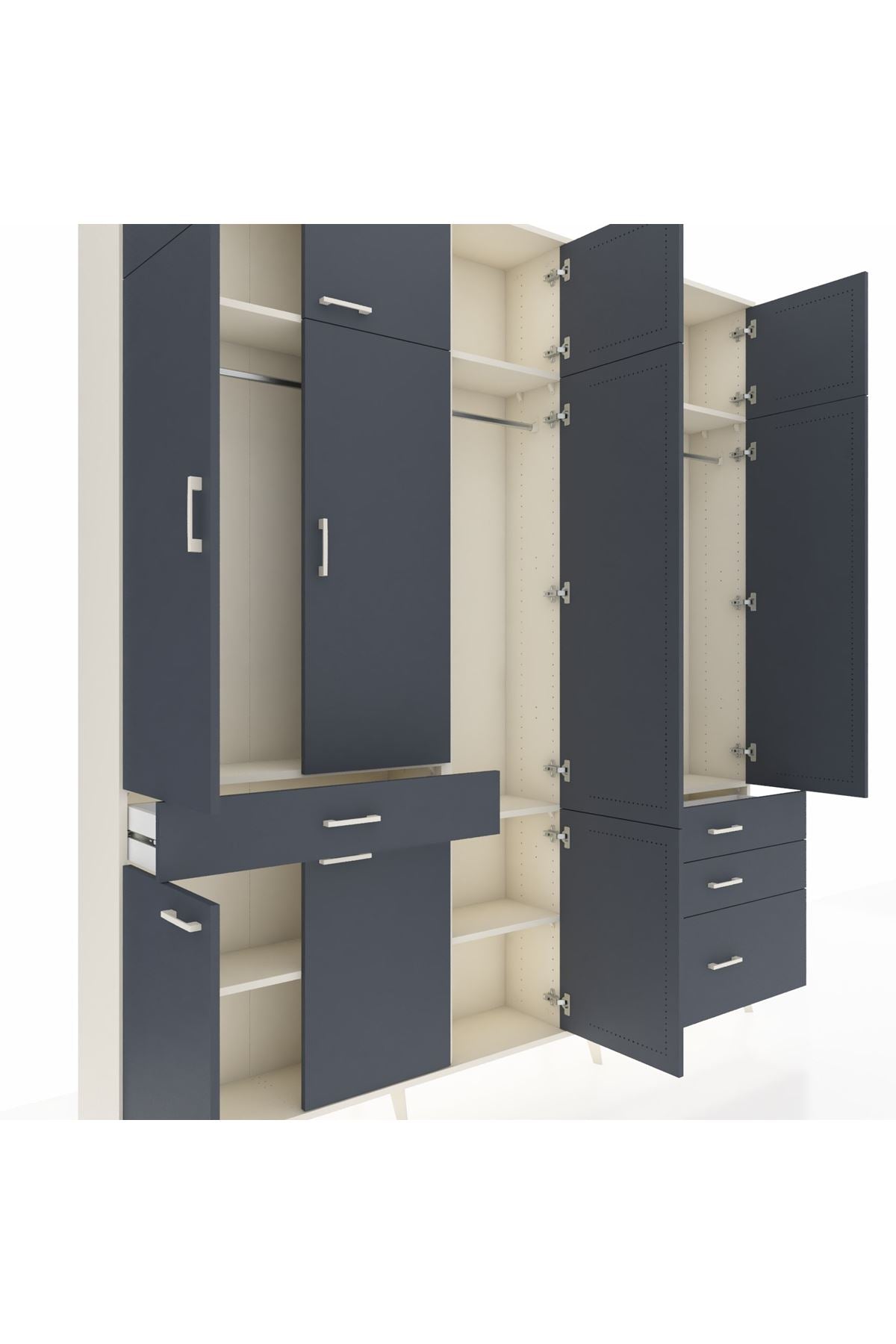 Arges Gardrop 8 Raflı 4 Çekmeceli 3 Askılı 220x30x243 Aytaşı-Antrasit