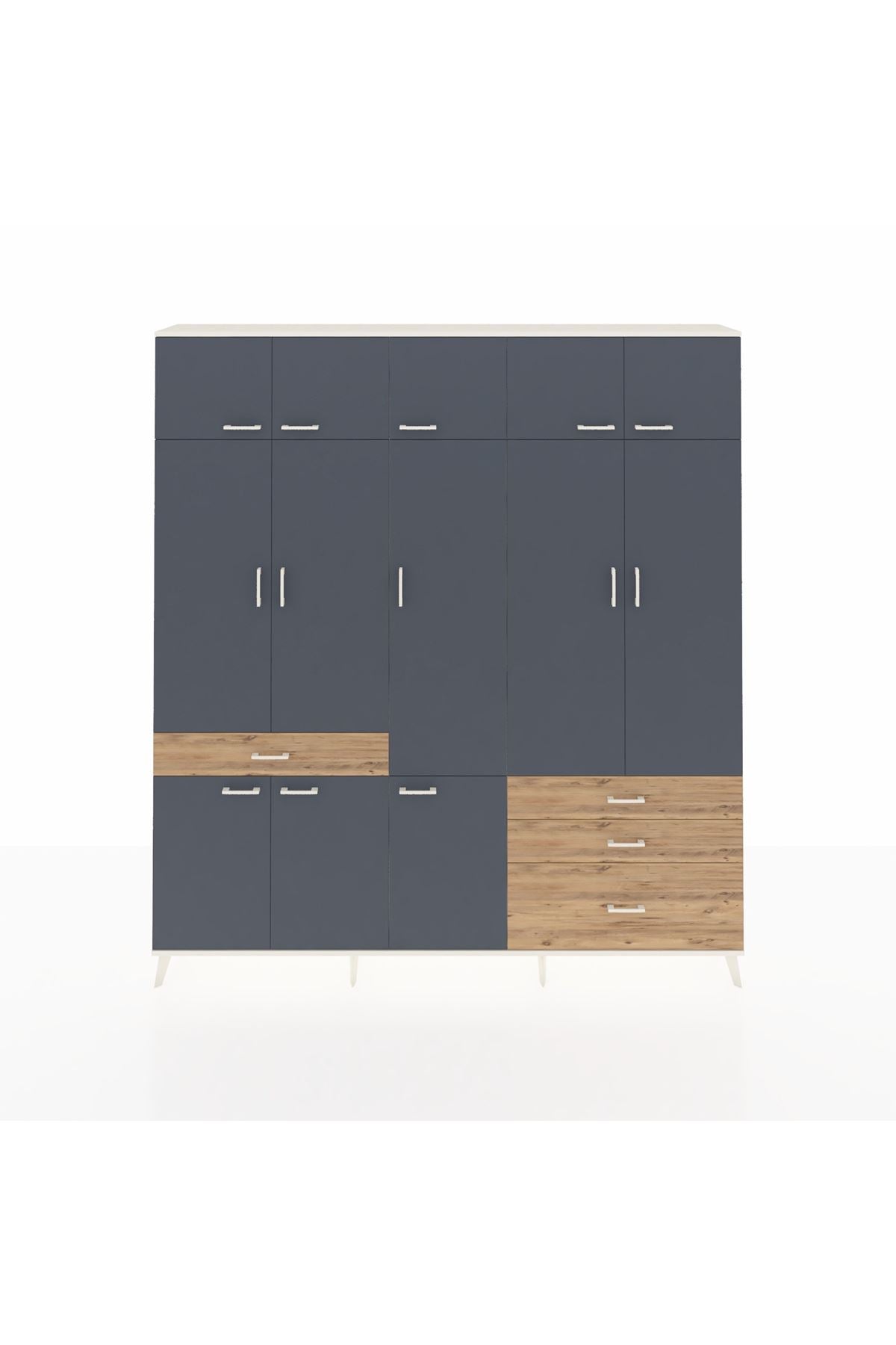 Arges Dolap 8 Raflı 4 Çekmeceli 3 Askılı 220x30x243 Aytaşı-Antrasit/Çam