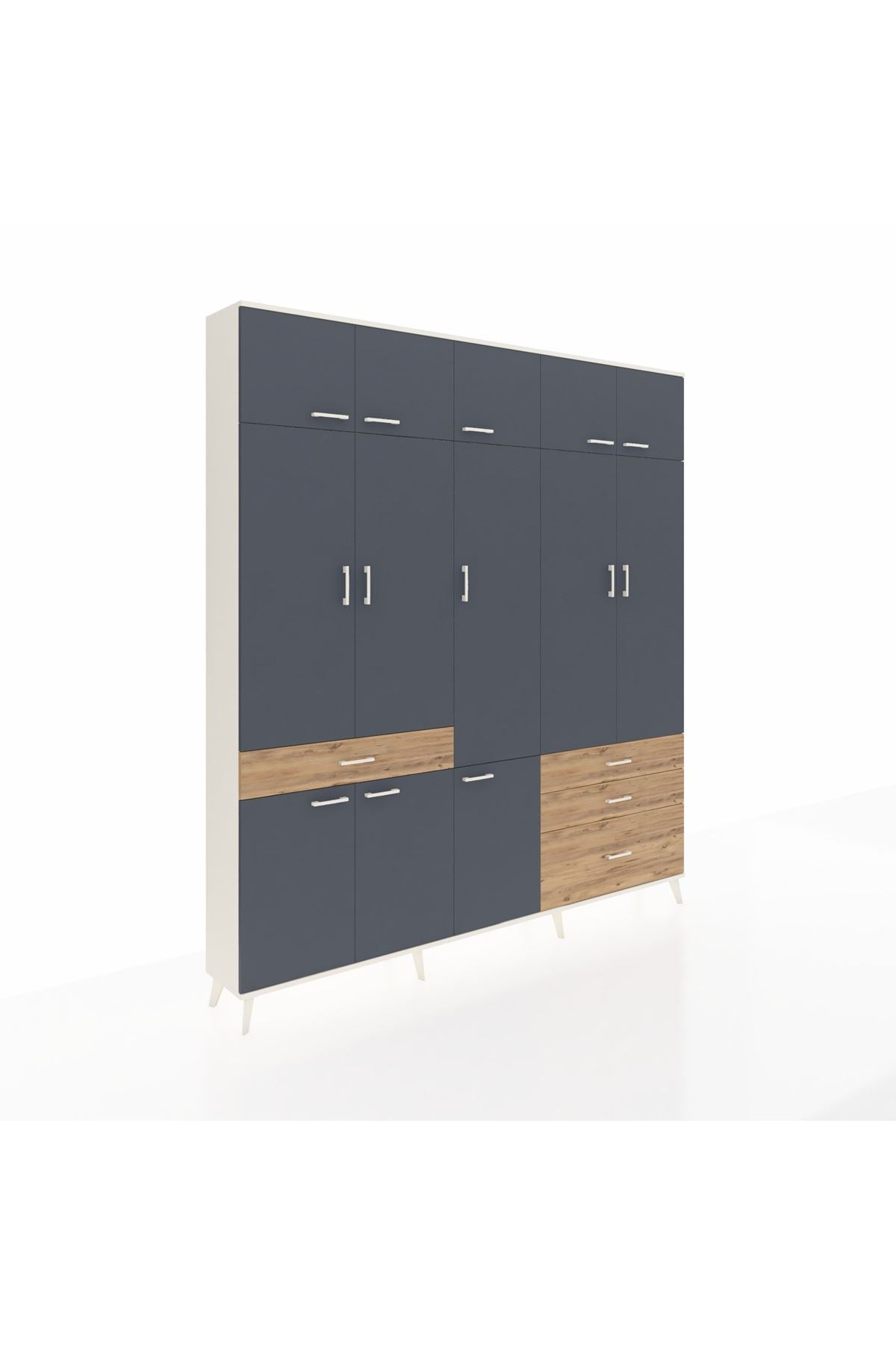 Arges Dolap 8 Raflı 4 Çekmeceli 3 Askılı 220x30x243 Aytaşı-Antrasit/Çam