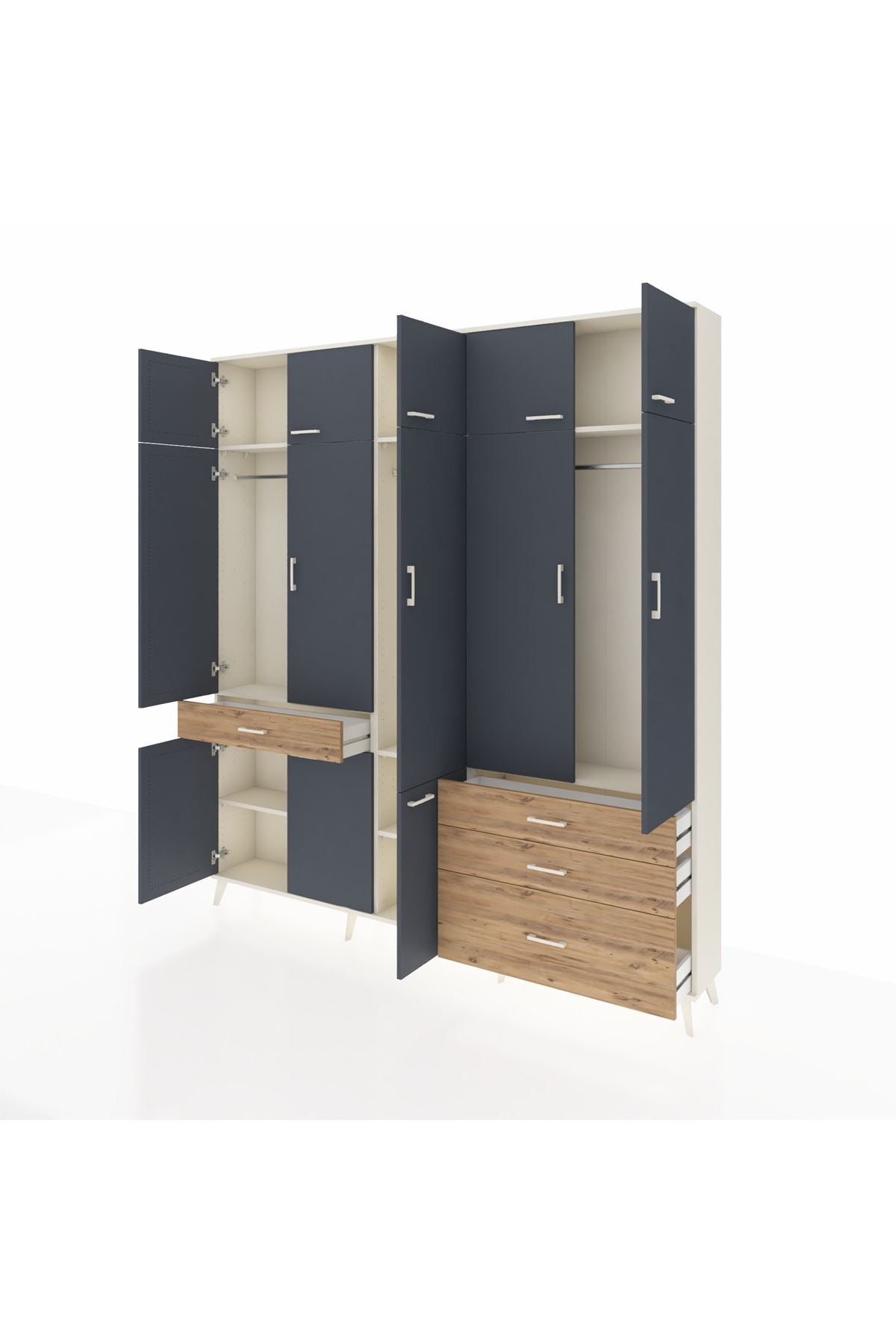 Arges Dolap 8 Raflı 4 Çekmeceli 3 Askılı 220x30x243 Aytaşı-Antrasit/Çam