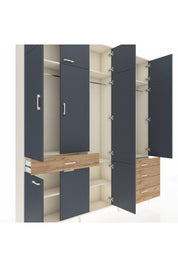 Arges Dolap 8 Raflı 4 Çekmeceli 3 Askılı 220x30x243 Aytaşı-Antrasit/Çam