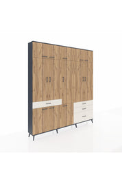 Arges Dolap 8 Raflı 4 Çekmeceli 3 Askılı 220x30x243 Antrasit-Çam/Aytaşı
