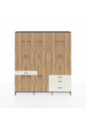Arges Dolap 8 Raflı 4 Çekmeceli 3 Askılı 220x30x243 Antrasit-Çam/Aytaşı