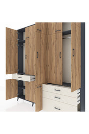 Arges Dolap 8 Raflı 4 Çekmeceli 3 Askılı 220x30x243 Antrasit-Çam/Aytaşı