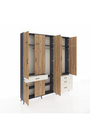 Arges Dolap 8 Raflı 4 Çekmeceli 3 Askılı 220x30x243 Antrasit-Çam/Aytaşı