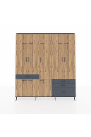 Arges Dolap 8 Raflı 4 Çekmeceli 3 Askılı 220x30x243 Antrasit-Çam/Antrasit