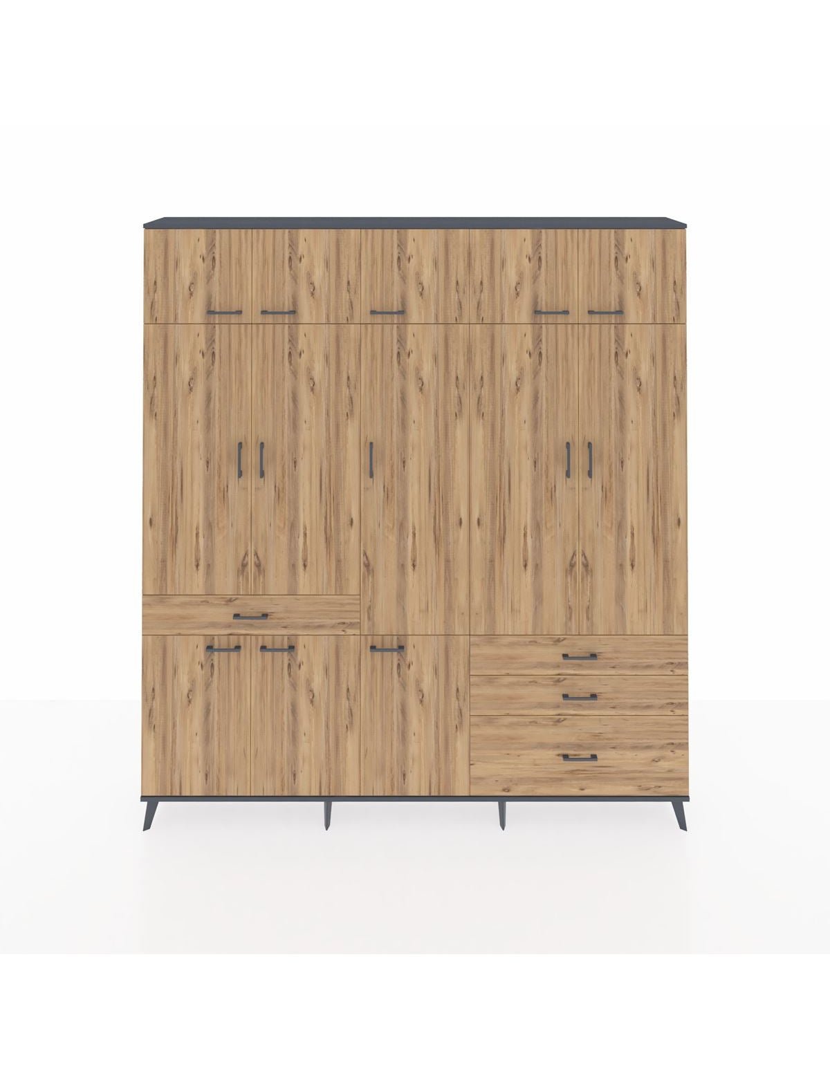 Arges Gardrop 8 Raflı 4 Çekmeceli 3 Askılı 220x30x243 Antrasit-Çam