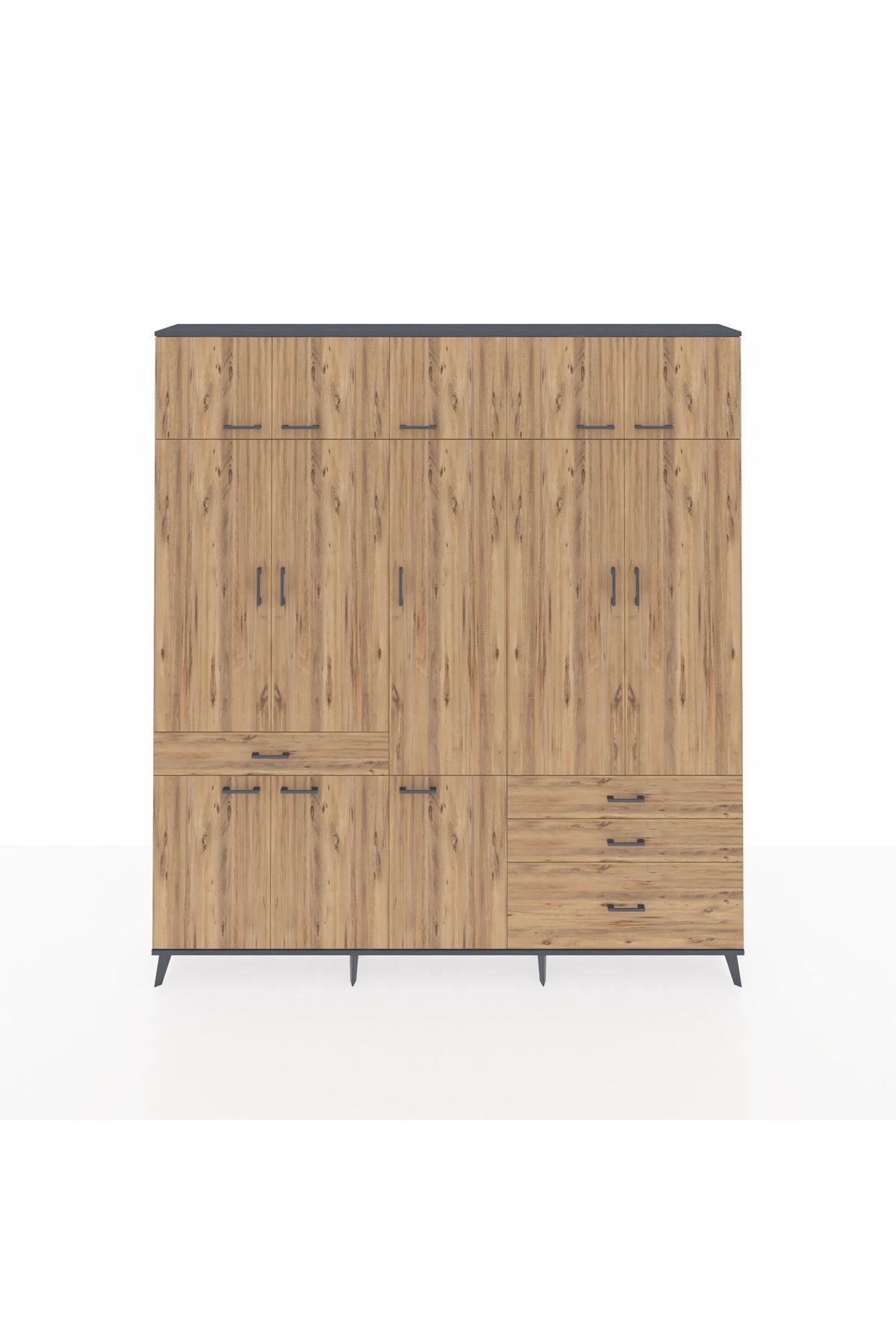 Arges Gardrop 8 Raflı 4 Çekmeceli 3 Askılı 220x30x243 Antrasit-Çam