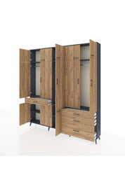 Arges Gardrop 8 Raflı 4 Çekmeceli 3 Askılı 220x30x243 Antrasit-Çam