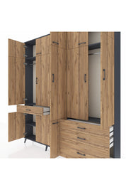 Arges Gardrop 8 Raflı 4 Çekmeceli 3 Askılı 220x30x243 Antrasit-Çam