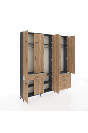 Arges Gardrop 8 Raflı 4 Çekmeceli 3 Askılı 220x30x243 Antrasit-Çam