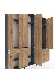 Arges Gardrop 8 Raflı 4 Çekmeceli 3 Askılı 220x30x243 Antrasit-Çam