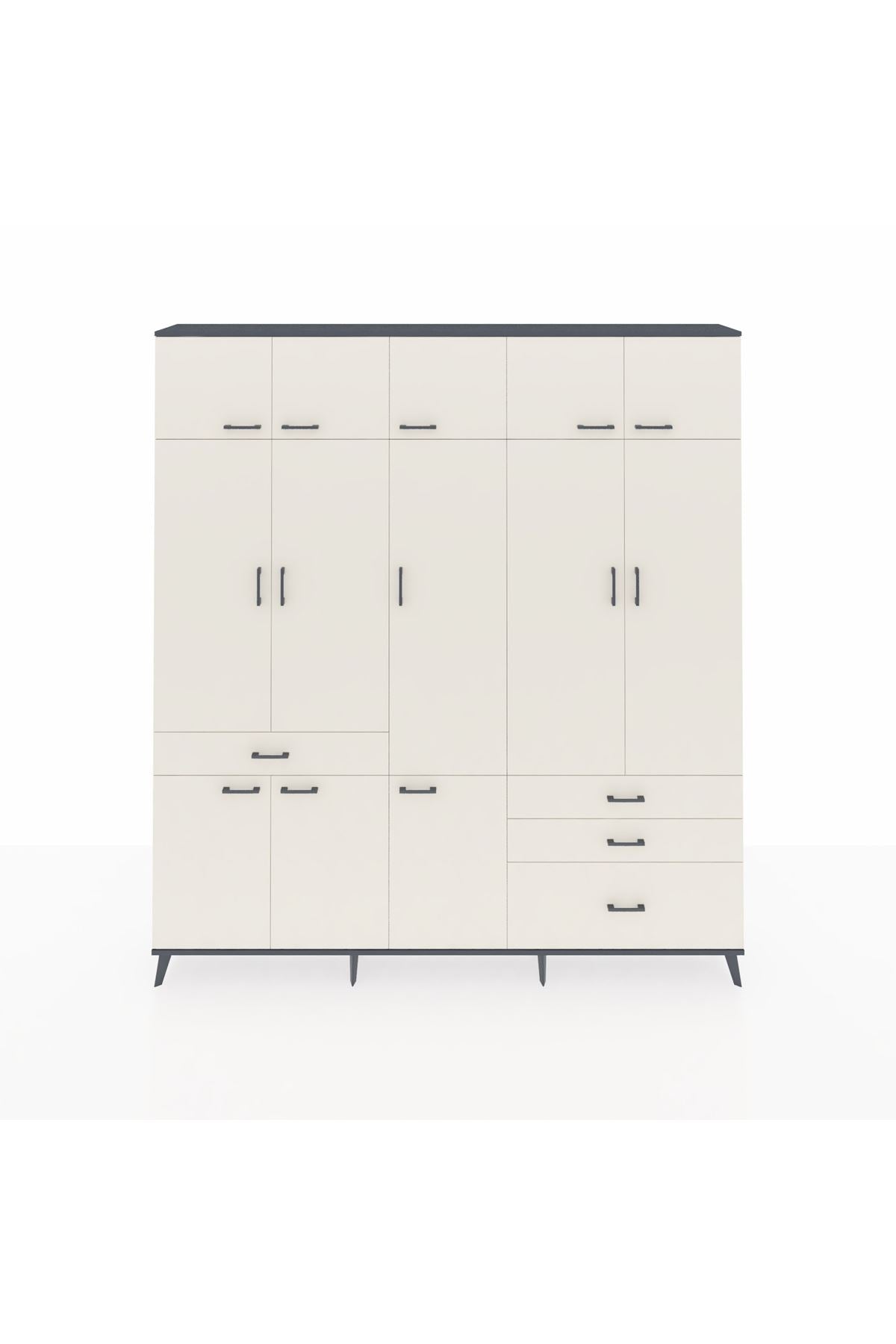 Arges Gardrop 8 Raflı 4 Çekmeceli 3 Askılı 220x30x243 Antrasit-Aytaşı