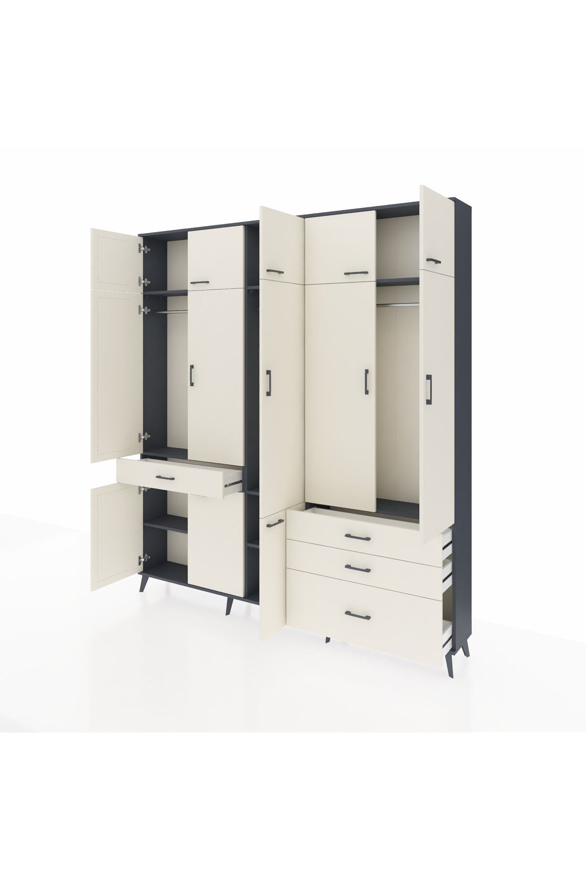 Arges Gardrop 8 Raflı 4 Çekmeceli 3 Askılı 220x30x243 Antrasit-Aytaşı