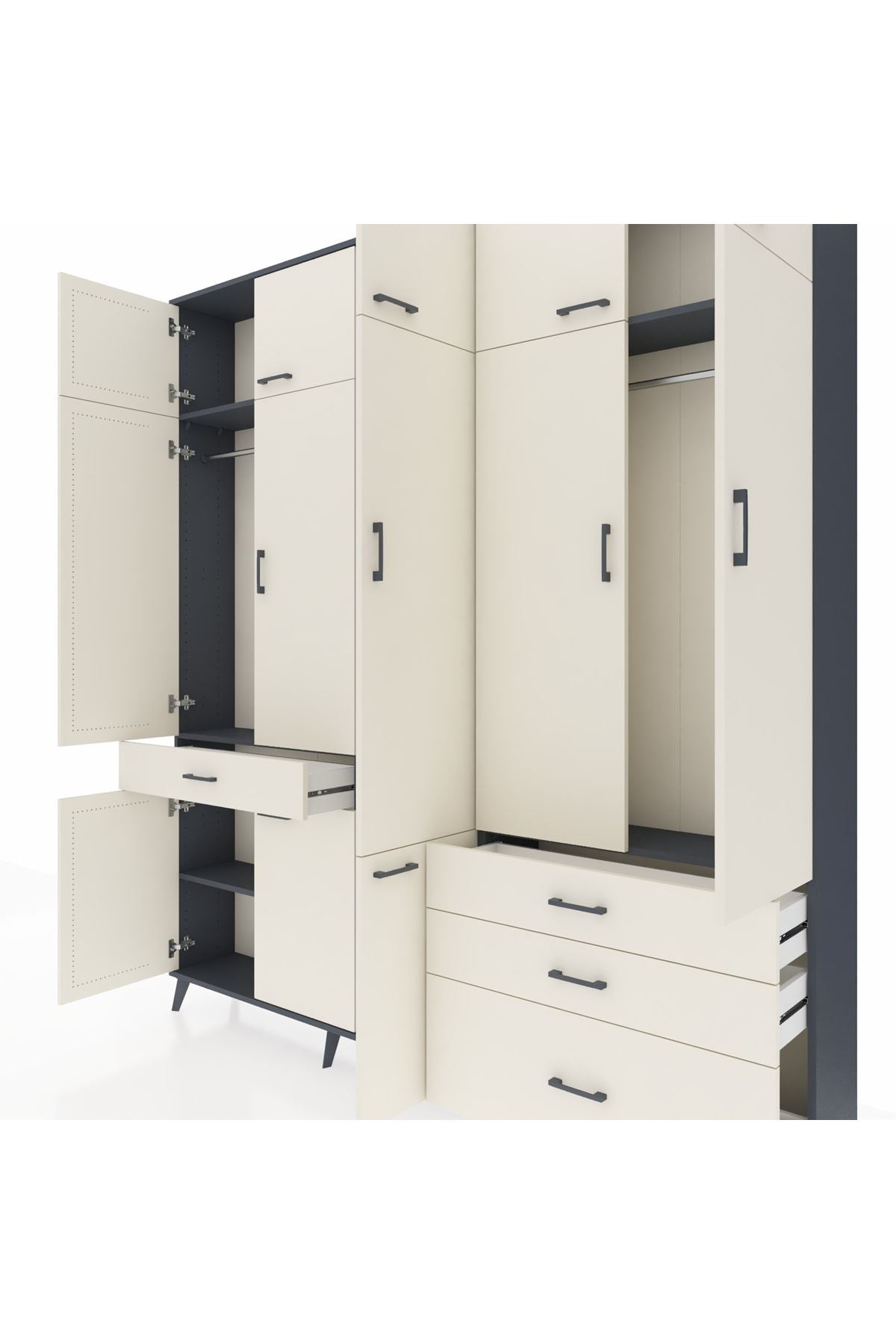 Arges Gardrop 8 Raflı 4 Çekmeceli 3 Askılı 220x30x243 Antrasit-Aytaşı