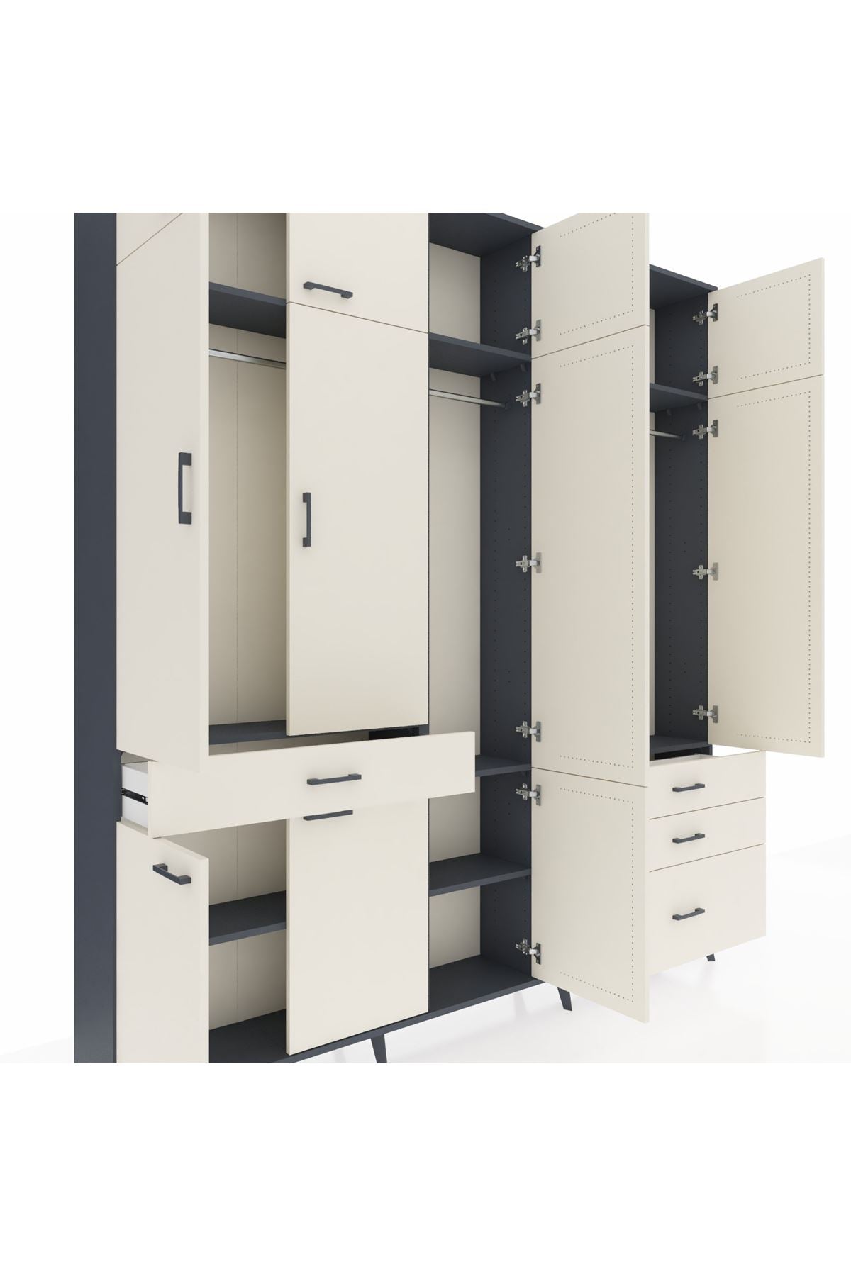 Arges Gardrop 8 Raflı 4 Çekmeceli 3 Askılı 220x30x243 Antrasit-Aytaşı