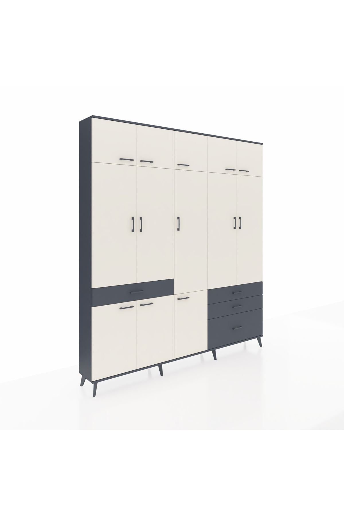 Arges Dolap 8 Raflı 4 Çekmeceli 3 Askılı 220x30x243 Antrasit-Aytaşı/Antrasit