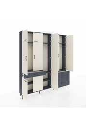 Arges Dolap 8 Raflı 4 Çekmeceli 3 Askılı 220x30x243 Antrasit-Aytaşı/Antrasit