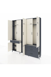 Arges Dolap 8 Raflı 4 Çekmeceli 3 Askılı 220x30x243 Antrasit-Aytaşı/Antrasit