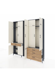 Arges Dolap 8 Raflı 4 Çekmeceli 3 Askılı 220x30x243 Antrasit-Aytaşı/Çam