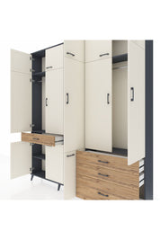 Arges Dolap 8 Raflı 4 Çekmeceli 3 Askılı 220x30x243 Antrasit-Aytaşı/Çam