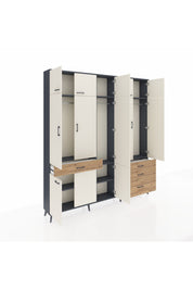Arges Dolap 8 Raflı 4 Çekmeceli 3 Askılı 220x30x243 Antrasit-Aytaşı/Çam