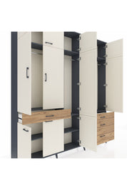 Arges Dolap 8 Raflı 4 Çekmeceli 3 Askılı 220x30x243 Antrasit-Aytaşı/Çam