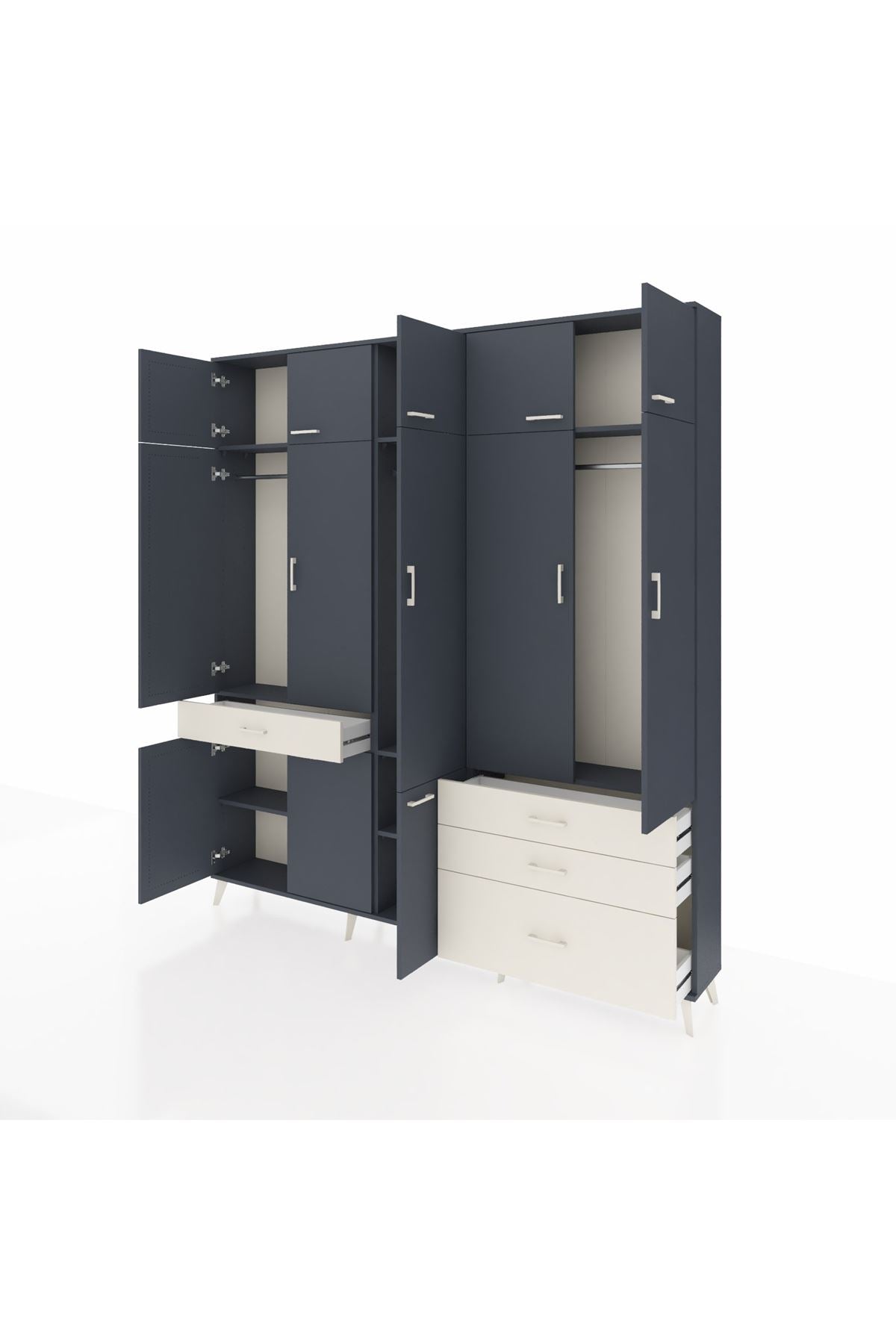 Arges Dolap 8 Raflı 4 Çekmeceli 3 Askılı 220x30x243 Antrasit-Antrasit/Aytaşı