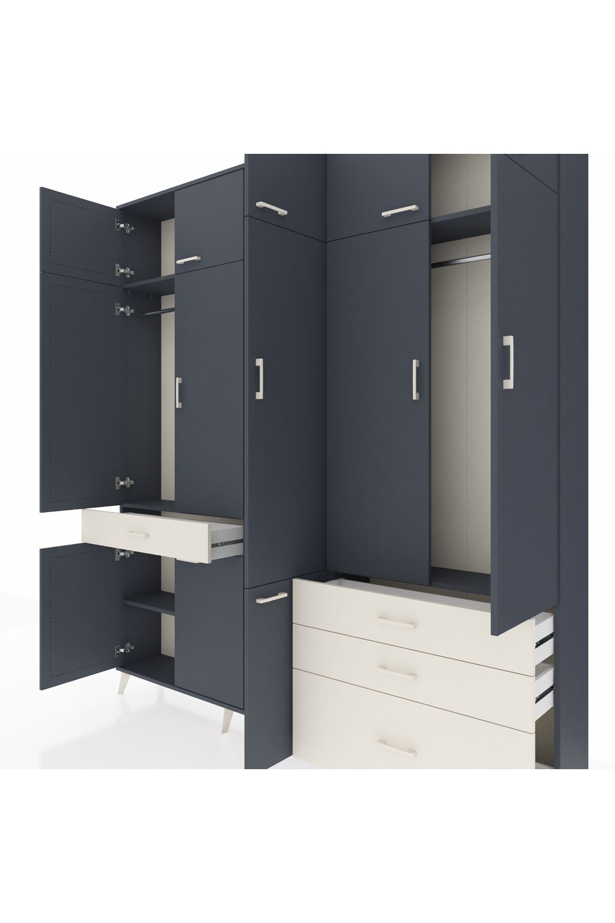 Arges Dolap 8 Raflı 4 Çekmeceli 3 Askılı 220x30x243 Antrasit-Antrasit/Aytaşı