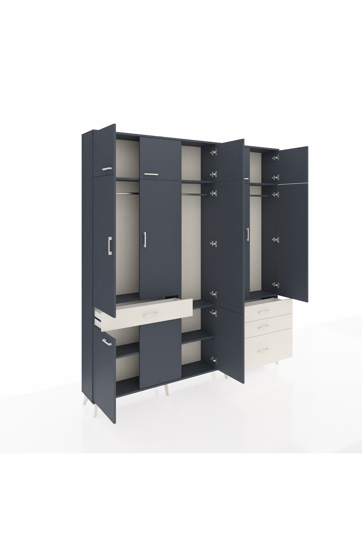 Arges Dolap 8 Raflı 4 Çekmeceli 3 Askılı 220x30x243 Antrasit-Antrasit/Aytaşı