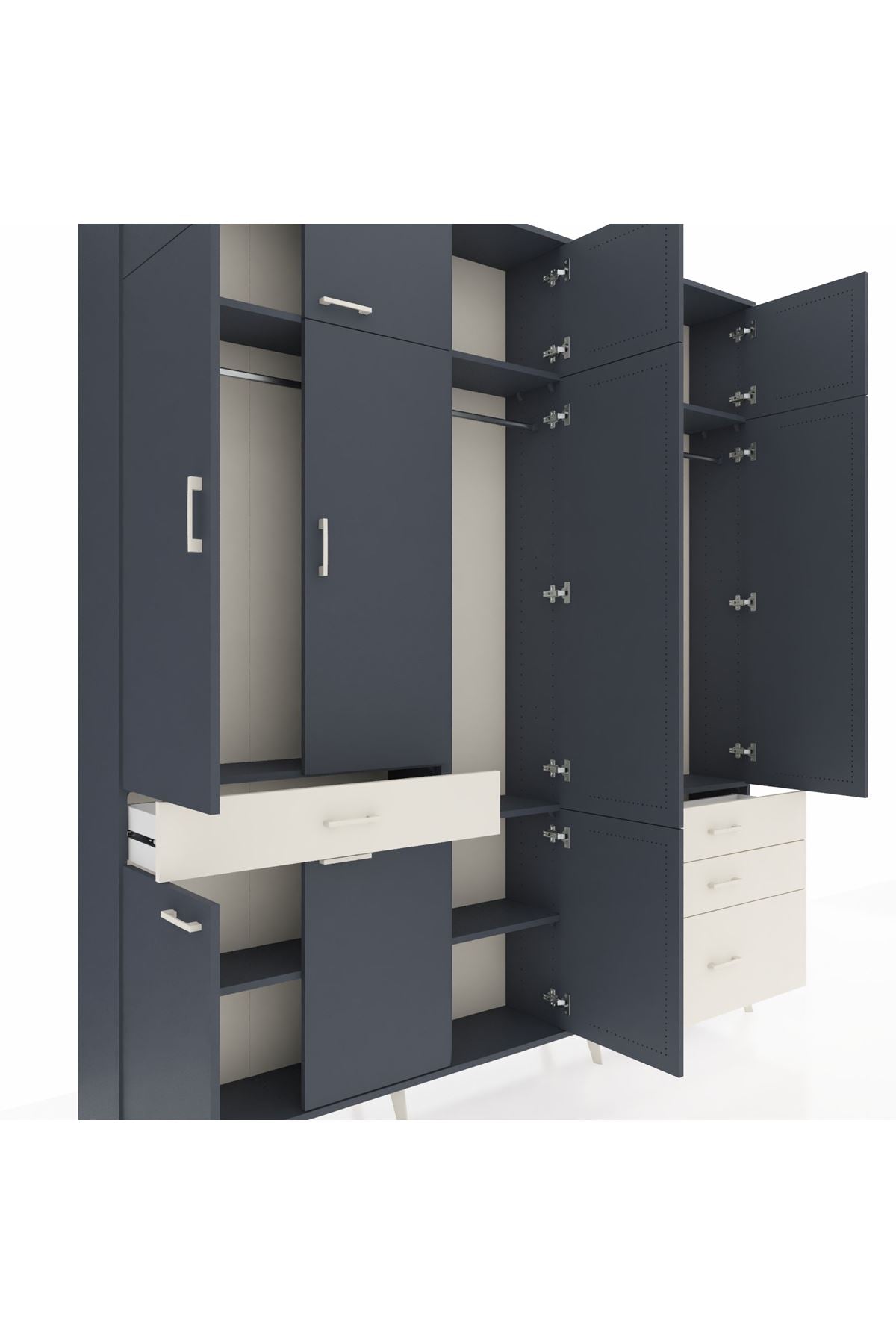 Arges Dolap 8 Raflı 4 Çekmeceli 3 Askılı 220x30x243 Antrasit-Antrasit/Aytaşı