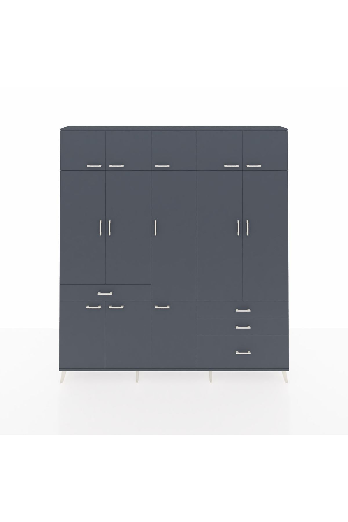 Arges Gardrop 8 Raflı 4 Çekmeceli 3 Askılı 220x30x243 Antrasit-Antrasit