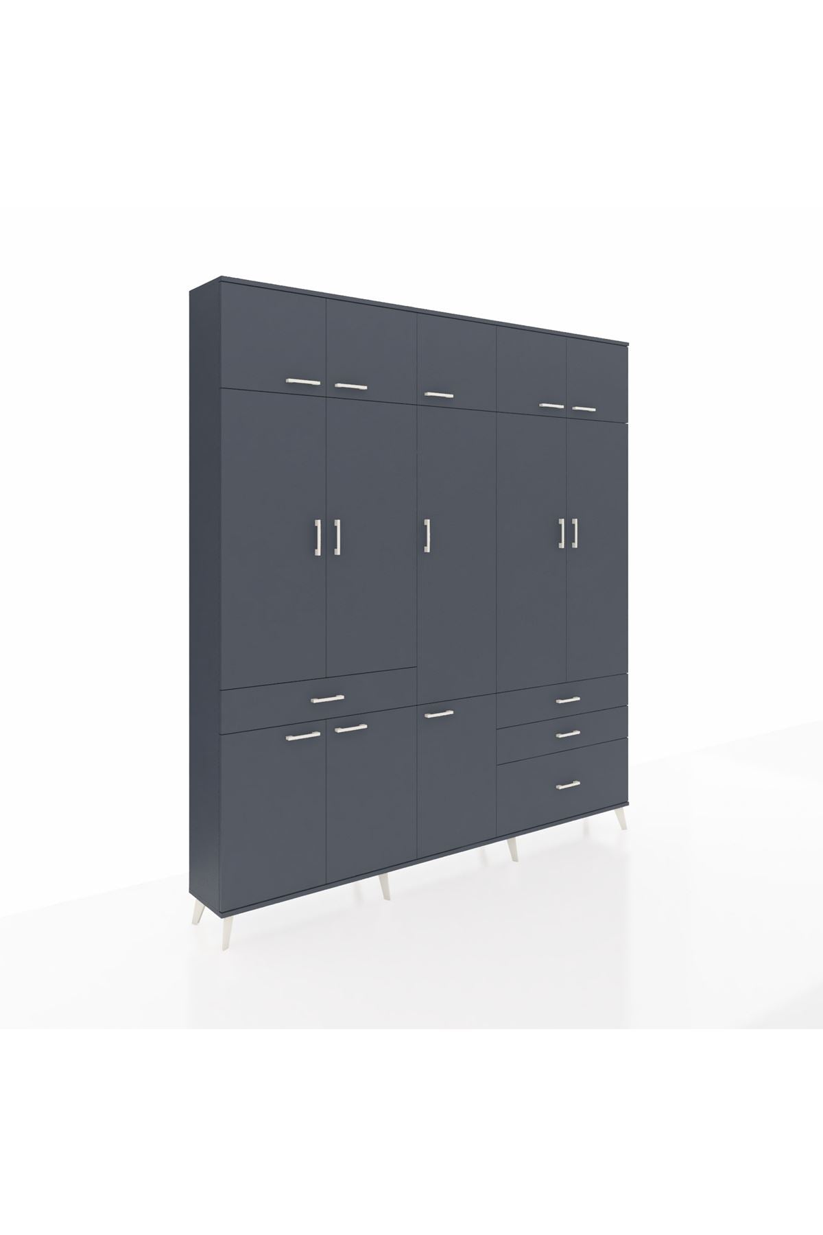 Arges Gardrop 8 Raflı 4 Çekmeceli 3 Askılı 220x30x243 Antrasit-Antrasit