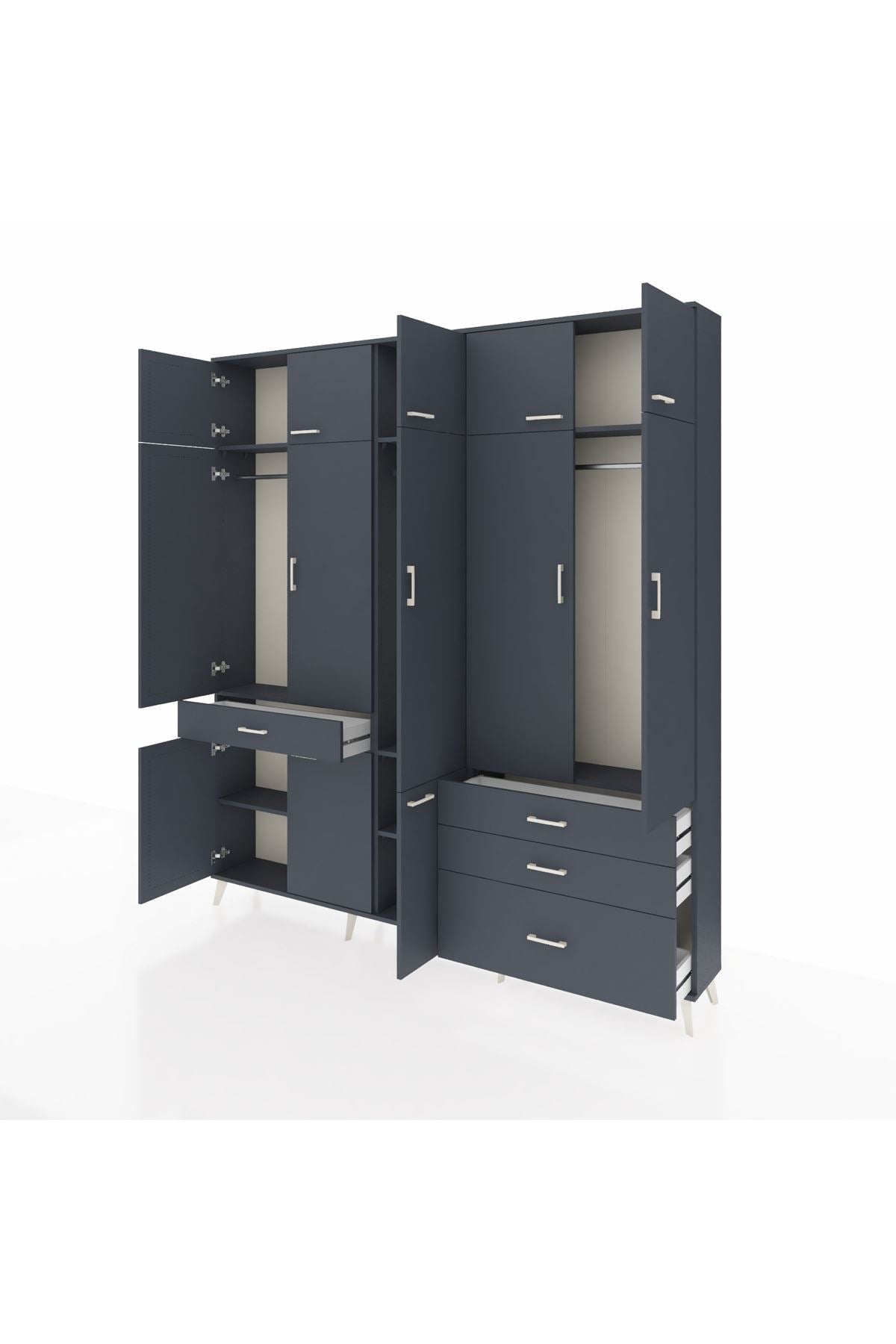 Arges Gardrop 8 Raflı 4 Çekmeceli 3 Askılı 220x30x243 Antrasit-Antrasit