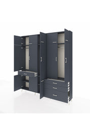 Arges Gardrop 8 Raflı 4 Çekmeceli 3 Askılı 220x30x243 Antrasit-Antrasit