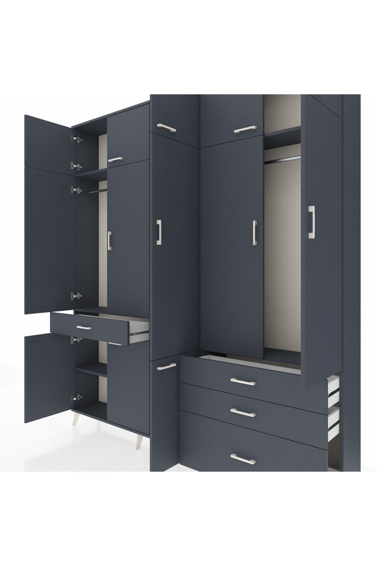 Arges Gardrop 8 Raflı 4 Çekmeceli 3 Askılı 220x30x243 Antrasit-Antrasit