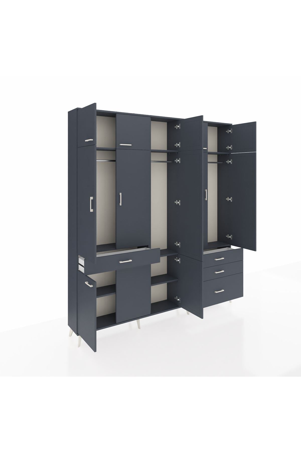 Arges Gardrop 8 Raflı 4 Çekmeceli 3 Askılı 220x30x243 Antrasit-Antrasit