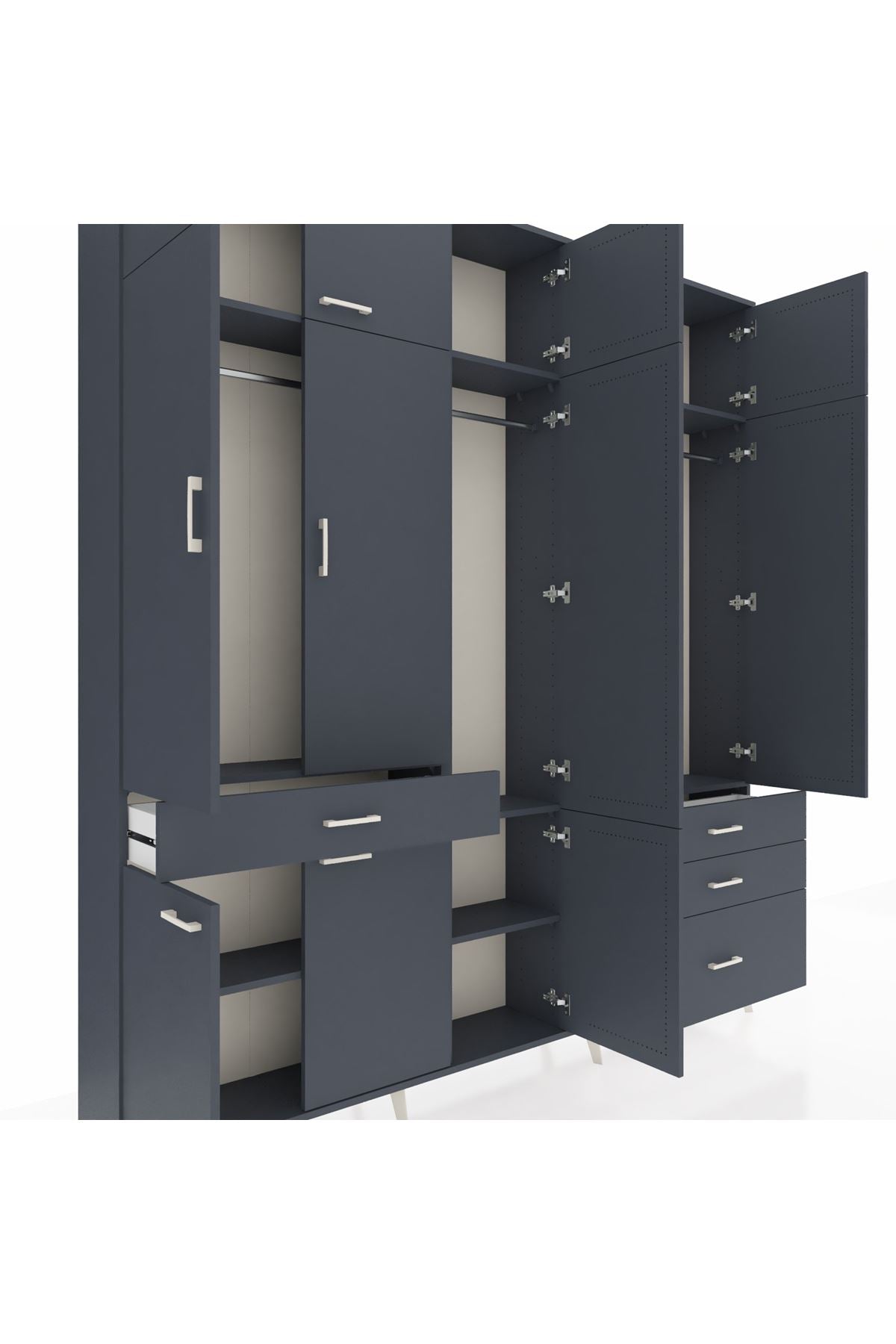 Arges Gardrop 8 Raflı 4 Çekmeceli 3 Askılı 220x30x243 Antrasit-Antrasit