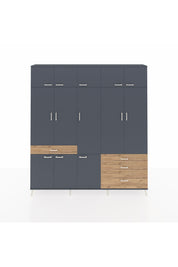 Arges Dolap 8 Raflı 4 Çekmeceli 3 Askılı 220x30x243 Antrasit-Antrasit/Çam