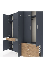 Arges Dolap 8 Raflı 4 Çekmeceli 3 Askılı 220x30x243 Antrasit-Antrasit/Çam