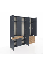 Arges Dolap 8 Raflı 4 Çekmeceli 3 Askılı 220x30x243 Antrasit-Antrasit/Çam