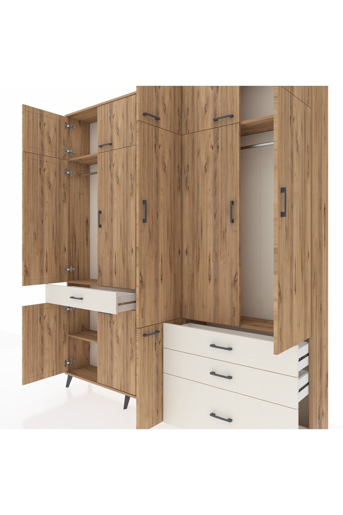 Arges Dolap 8 Raflı 4 Çekmeceli 3 Askılı 220x30x243 Çam-Çam/Aytaşı